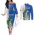 Personalized El Salvador Turquoise Browed Motmot Couples Matching Off The Shoulder Long Sleeve Dress and Long Sleeve Button Shirt With Yucca Flowers