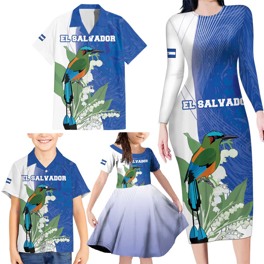 Personalized El Salvador Turquoise Browed Motmot Family Matching Long Sleeve Bodycon Dress and Hawaiian Shirt With Yucca Flowers - Wonder Print Shop