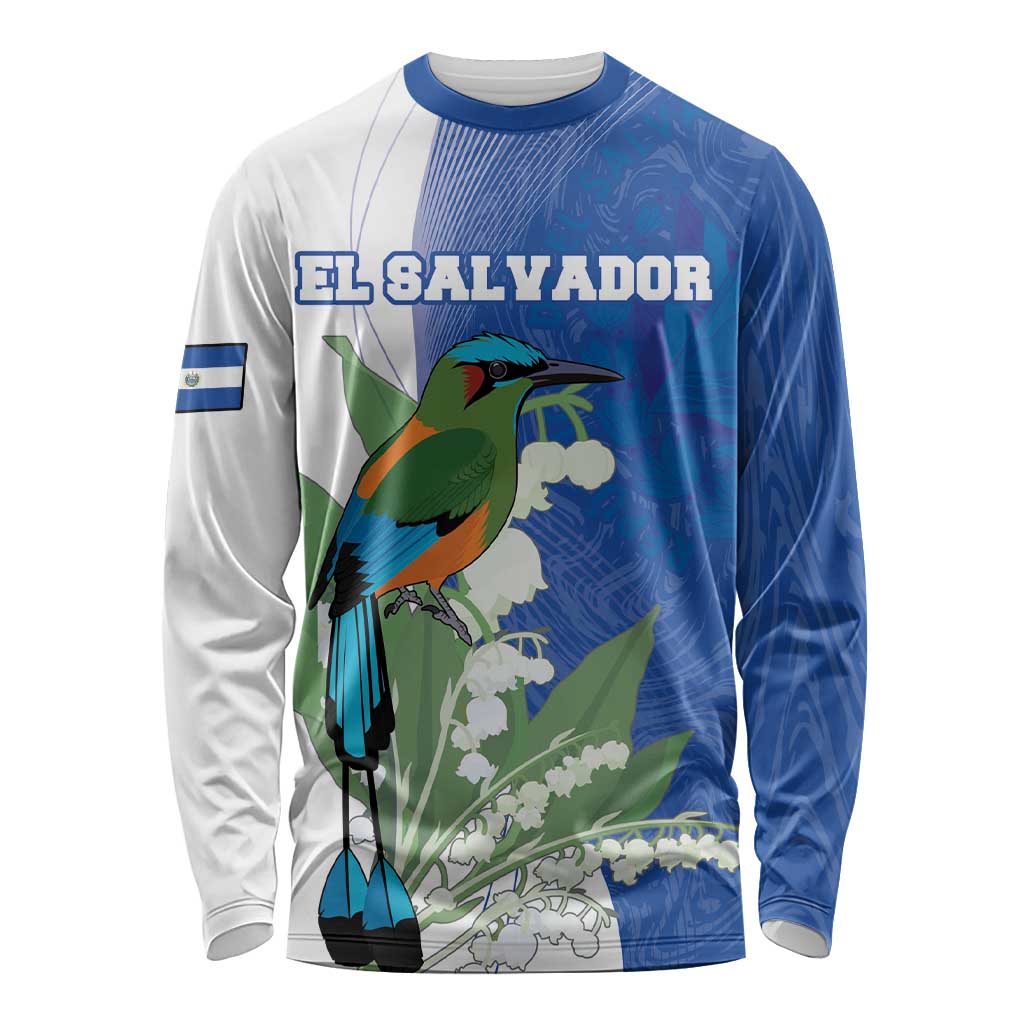 Personalized El Salvador Turquoise Browed Motmot Long Sleeve Shirt With Yucca Flowers - Wonder Print Shop