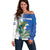 Personalized El Salvador Turquoise Browed Motmot Off Shoulder Sweater With Yucca Flowers - Wonder Print Shop