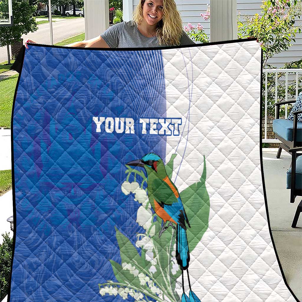 Personalized El Salvador Turquoise Browed Motmot Quilt With Yucca Flowers