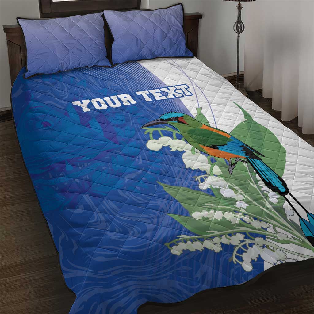 Personalized El Salvador Turquoise Browed Motmot Quilt Bed Set With Yucca Flowers - Wonder Print Shop