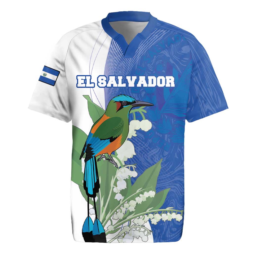 Personalized El Salvador Turquoise Browed Motmot Rugby Jersey With Yucca Flowers - Wonder Print Shop