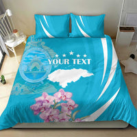 Turquoise bedding set with white wave stripes, map graphic, orchids, and “Your Text”