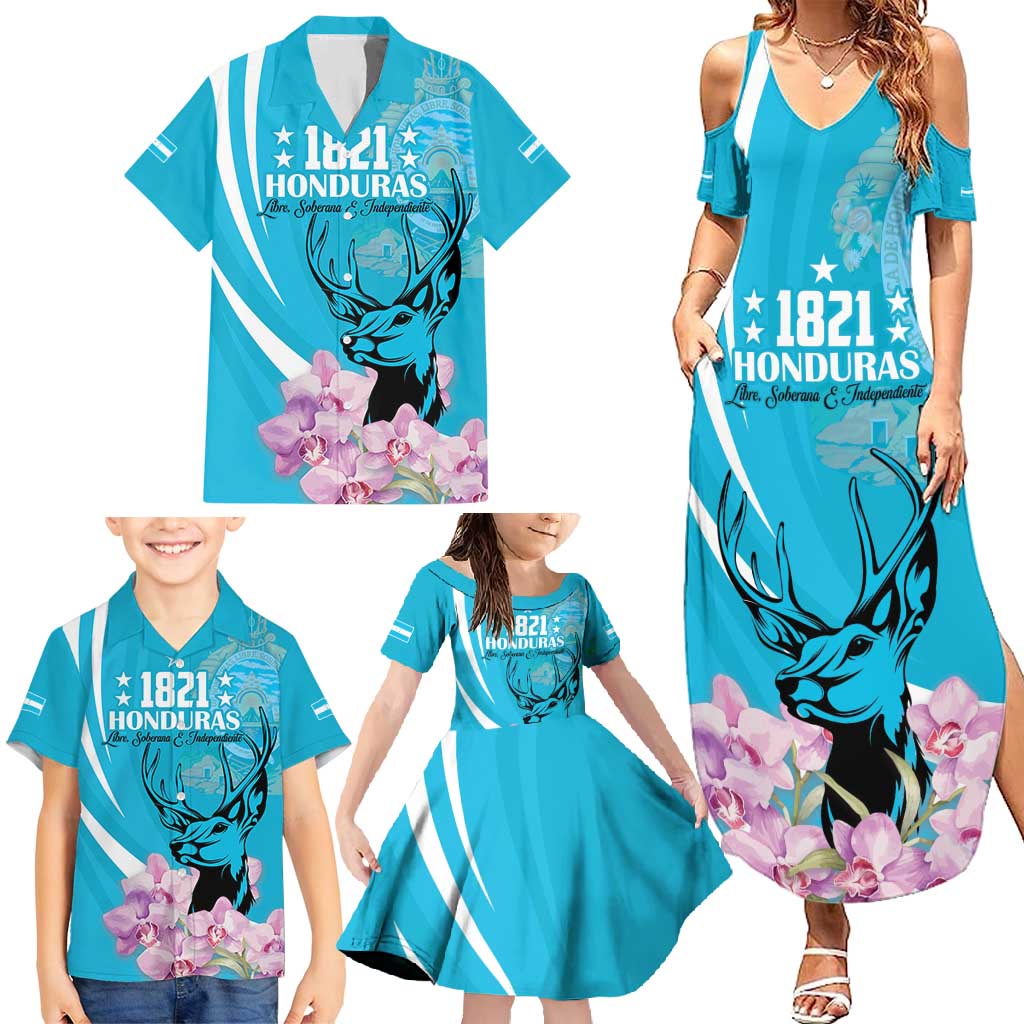 Personalized Honduras Independence Day Family Matching Summer Maxi Dress and Hawaiian Shirt With White Tailed Deer - Wonder Print Shop