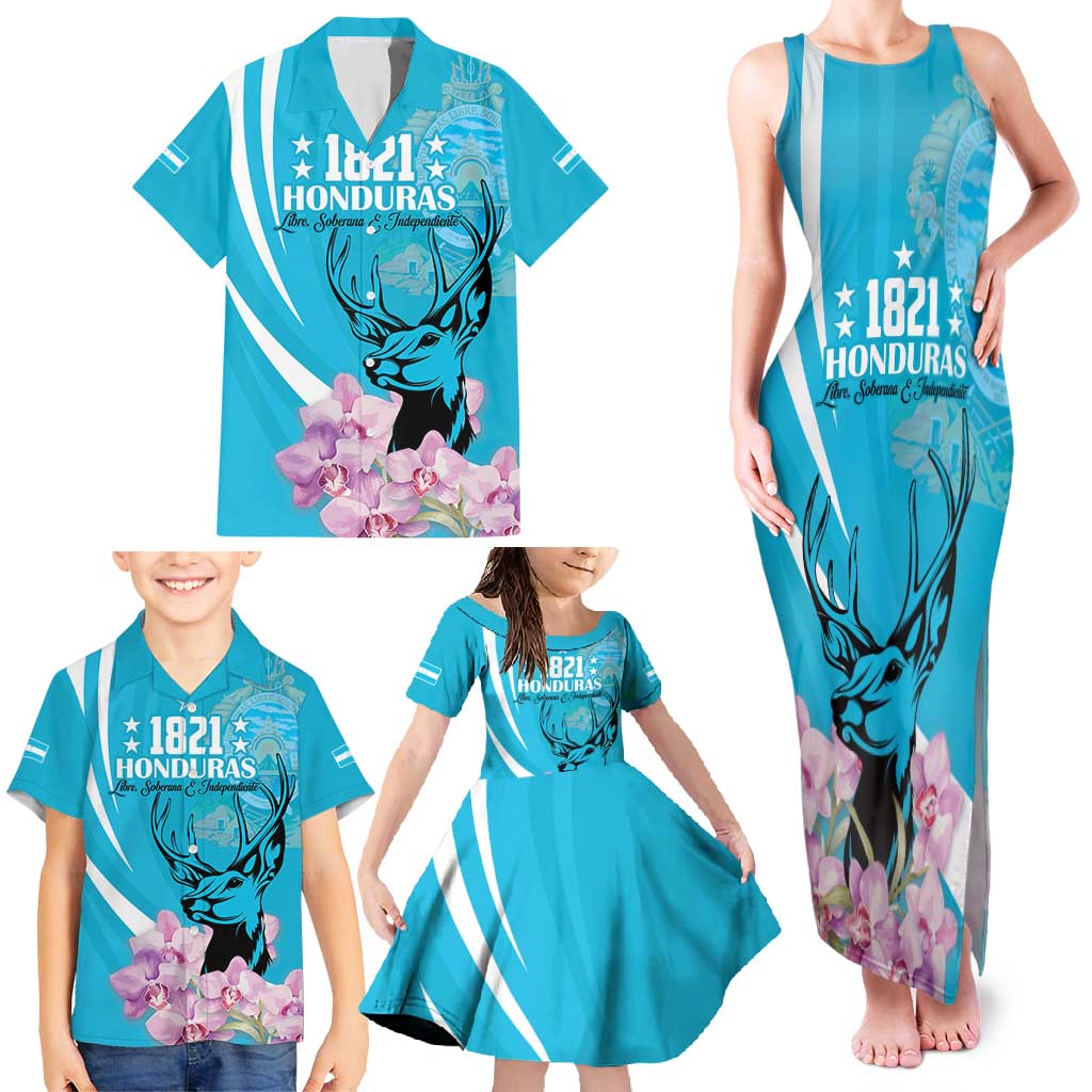 Personalized Honduras Independence Day Family Matching Tank Maxi Dress and Hawaiian Shirt With White Tailed Deer - Wonder Print Shop