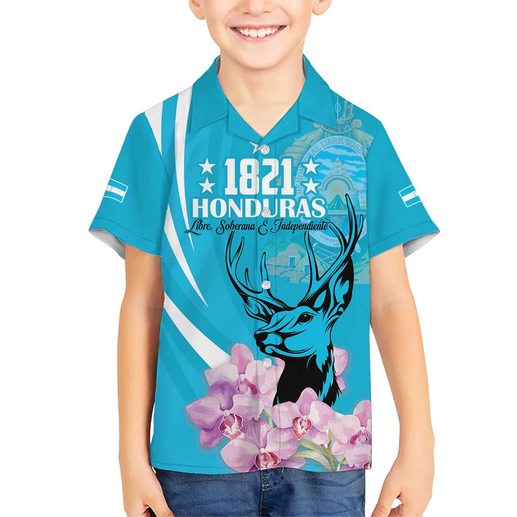 Personalized Honduras Independence Day Kid Hawaiian Shirt With White Tailed Deer - Wonder Print Shop