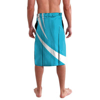 Blue lavalava skirt with white diagonal stripe pattern and straight hem