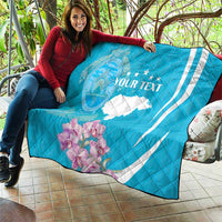 Personalized blue quilt with deer outline, Honduras flag map, and white text