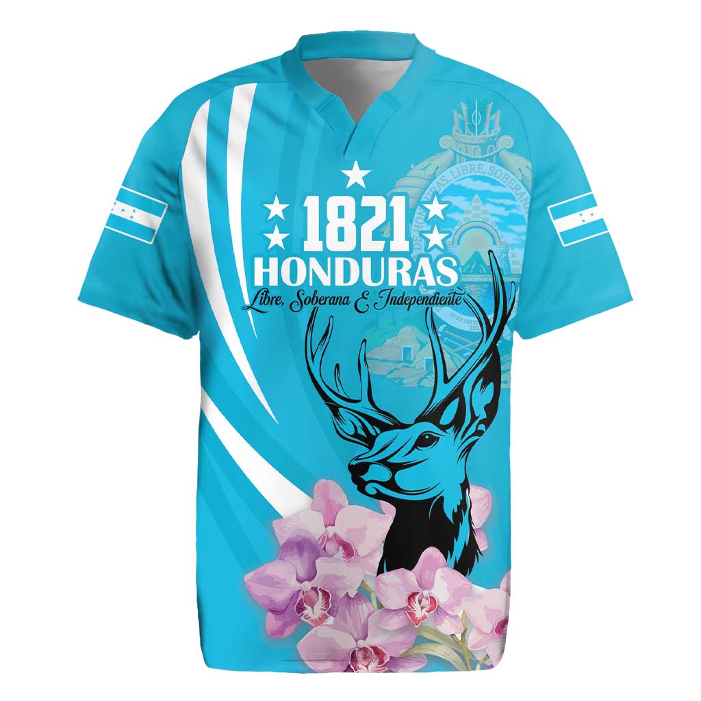 Personalized Honduras Independence Day Rugby Jersey With White Tailed Deer - Wonder Print Shop