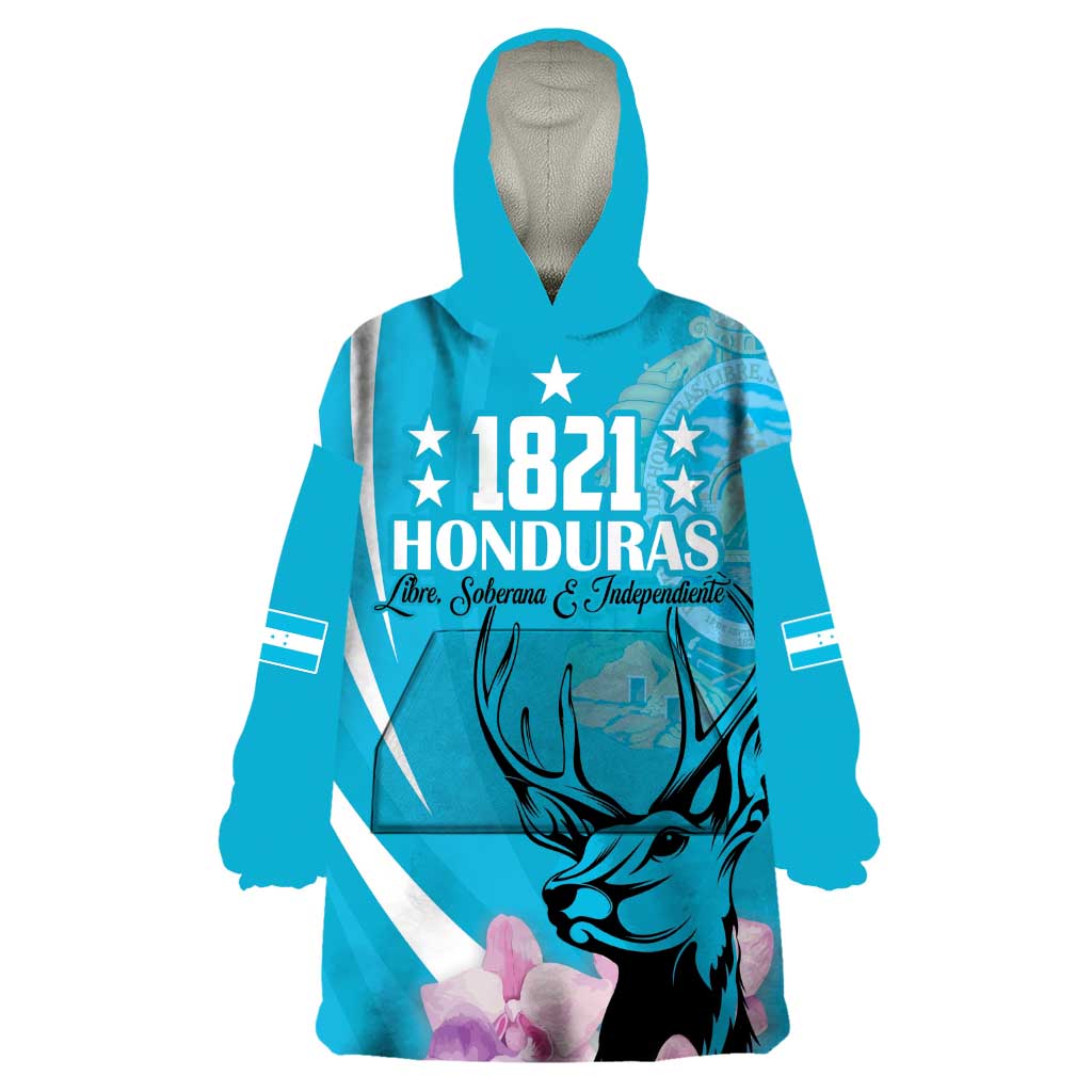 Personalized Honduras Independence Day Wearable Blanket Hoodie With White Tailed Deer - Wonder Print Shop