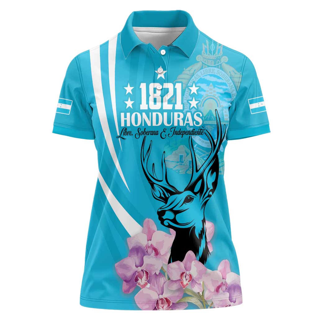 Personalized Honduras Independence Day Women Polo Shirt With White Tailed Deer - Wonder Print Shop