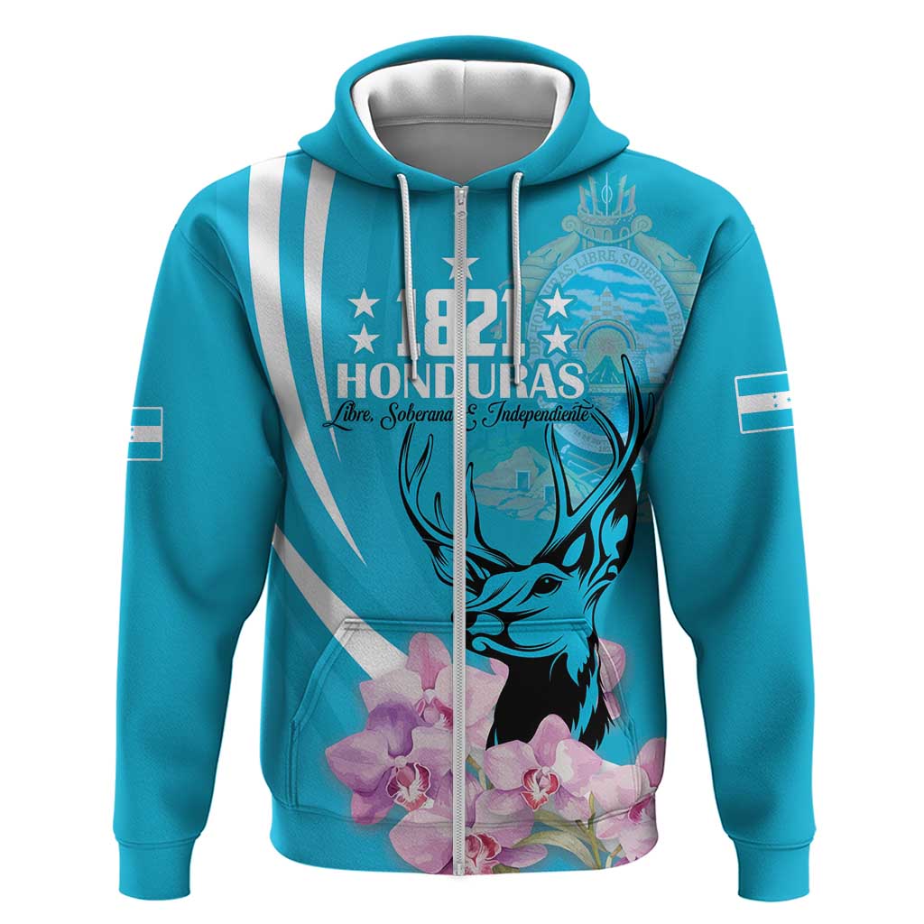 Personalized Honduras Independence Day Zip Hoodie With White Tailed Deer - Wonder Print Shop