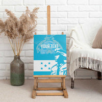 Blue canvas wall art with 'YOUR TEXT', Independence Day statue profile and star row