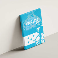 Blue canvas wall art with 'YOUR TEXT' and white statue profile, star accents