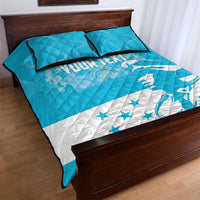 Blue and white quilt bed set with two pillows, quilted cover, YOUR TEXT and stars