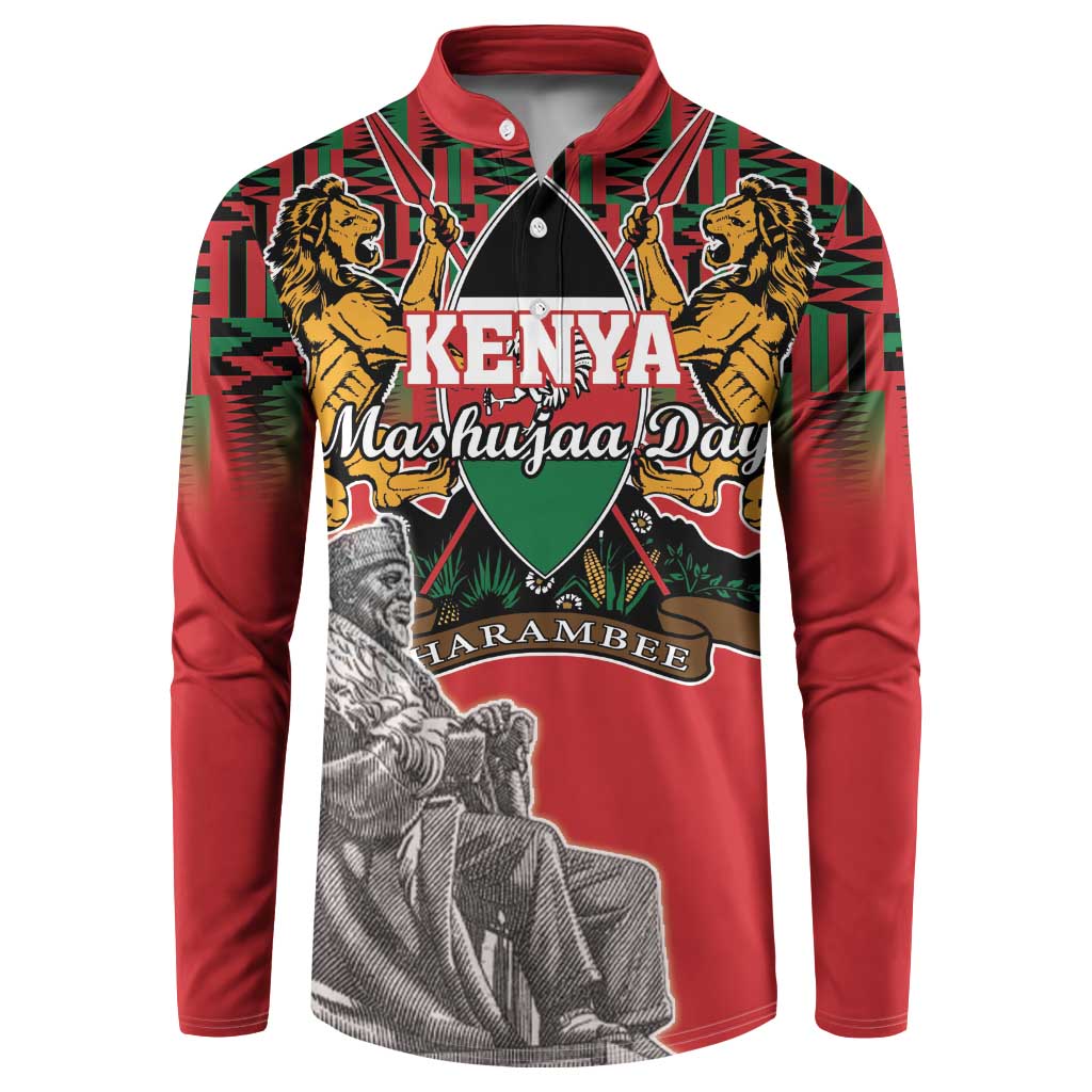 Red button henley sweatshirt with Kenya Mashujaa Day front graphic print