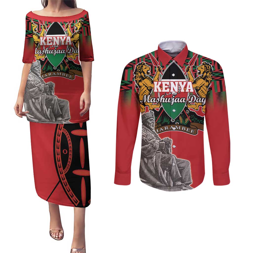 Personalized Kenya Mashujaa Day Couples Matching Puletasi and Long Sleeve Button Shirt Mzee Jomo Kenyatta With Coat Of Arms