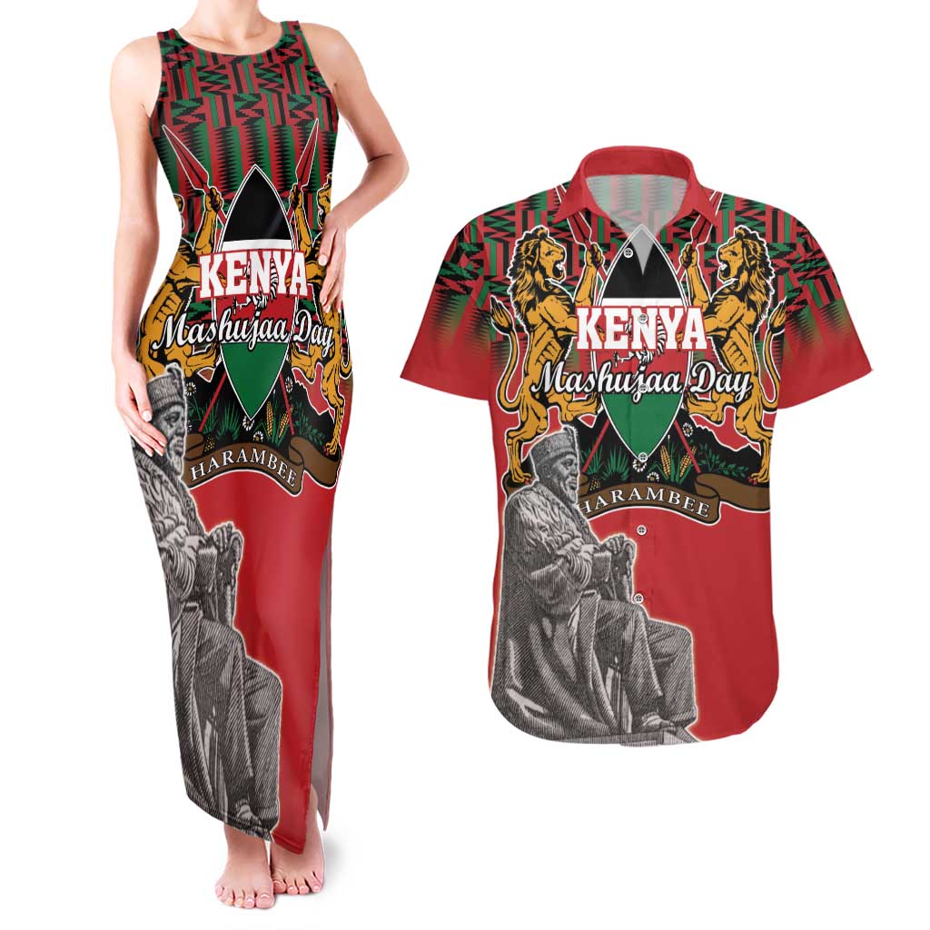 Personalized Kenya Mashujaa Day Couples Matching Tank Maxi Dress and Hawaiian Shirt Mzee Jomo Kenyatta With Coat Of Arms