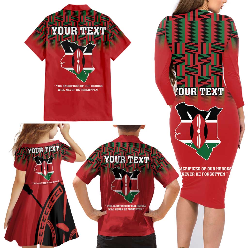 Personalized Kenya Mashujaa Day Family Matching Long Sleeve Bodycon Dress and Hawaiian Shirt Mzee Jomo Kenyatta With Coat Of Arms