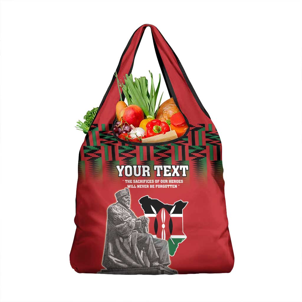 Personalized Kenya Mashujaa Day Grocery Bag Mzee Jomo Kenyatta With Coat Of Arms