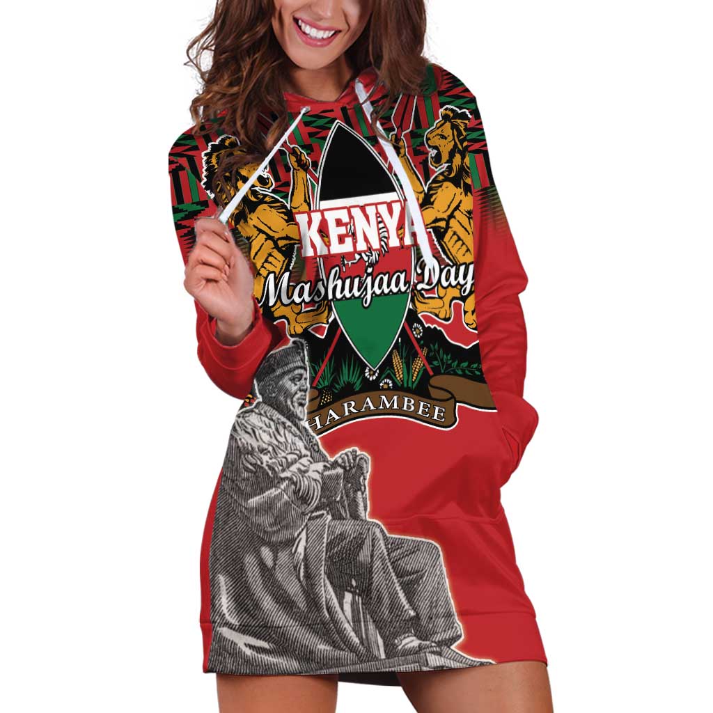 Personalized Kenya Mashujaa Day Hoodie Dress Mzee Jomo Kenyatta With Coat Of Arms