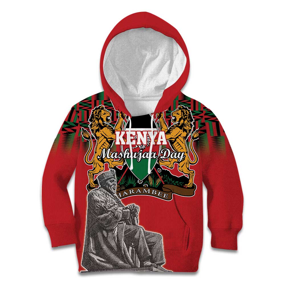 Personalized Kenya Mashujaa Day Kid Hoodie Mzee Jomo Kenyatta With Coat Of Arms