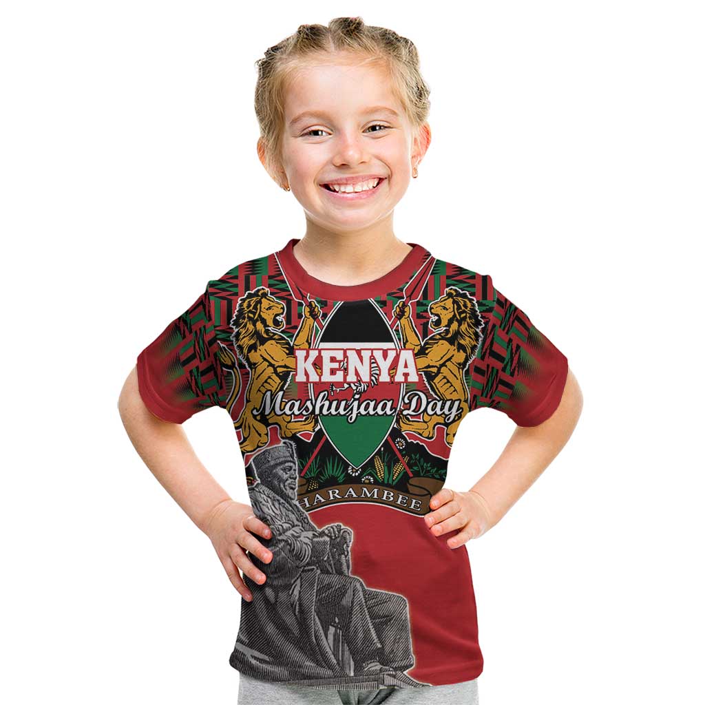 Personalized Kenya Mashujaa Day Kid T Shirt Mzee Jomo Kenyatta With Coat Of Arms