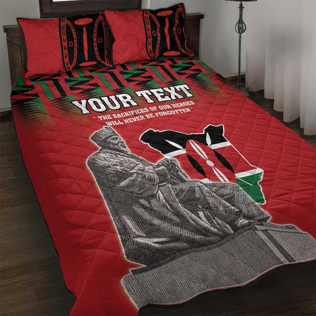 Personalized Kenya Mashujaa Day Quilt Bed Set Mzee Jomo Kenyatta With Coat Of Arms