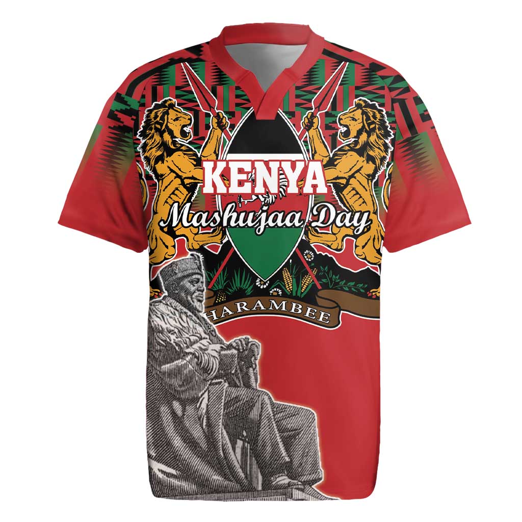 Personalized Kenya Mashujaa Day Rugby Jersey Mzee Jomo Kenyatta With Coat Of Arms