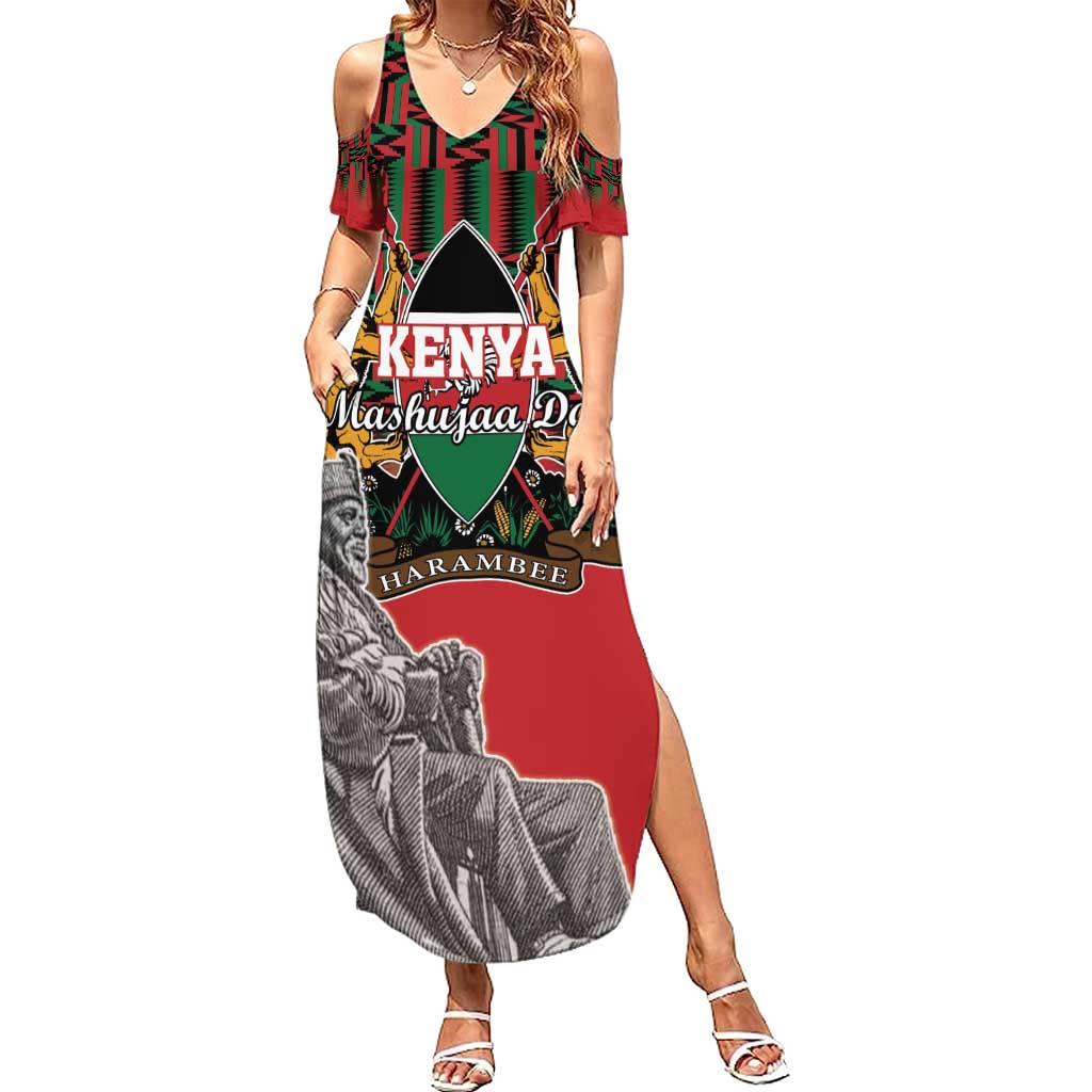 Personalized Kenya Mashujaa Day Summer Maxi Dress Mzee Jomo Kenyatta With Coat Of Arms