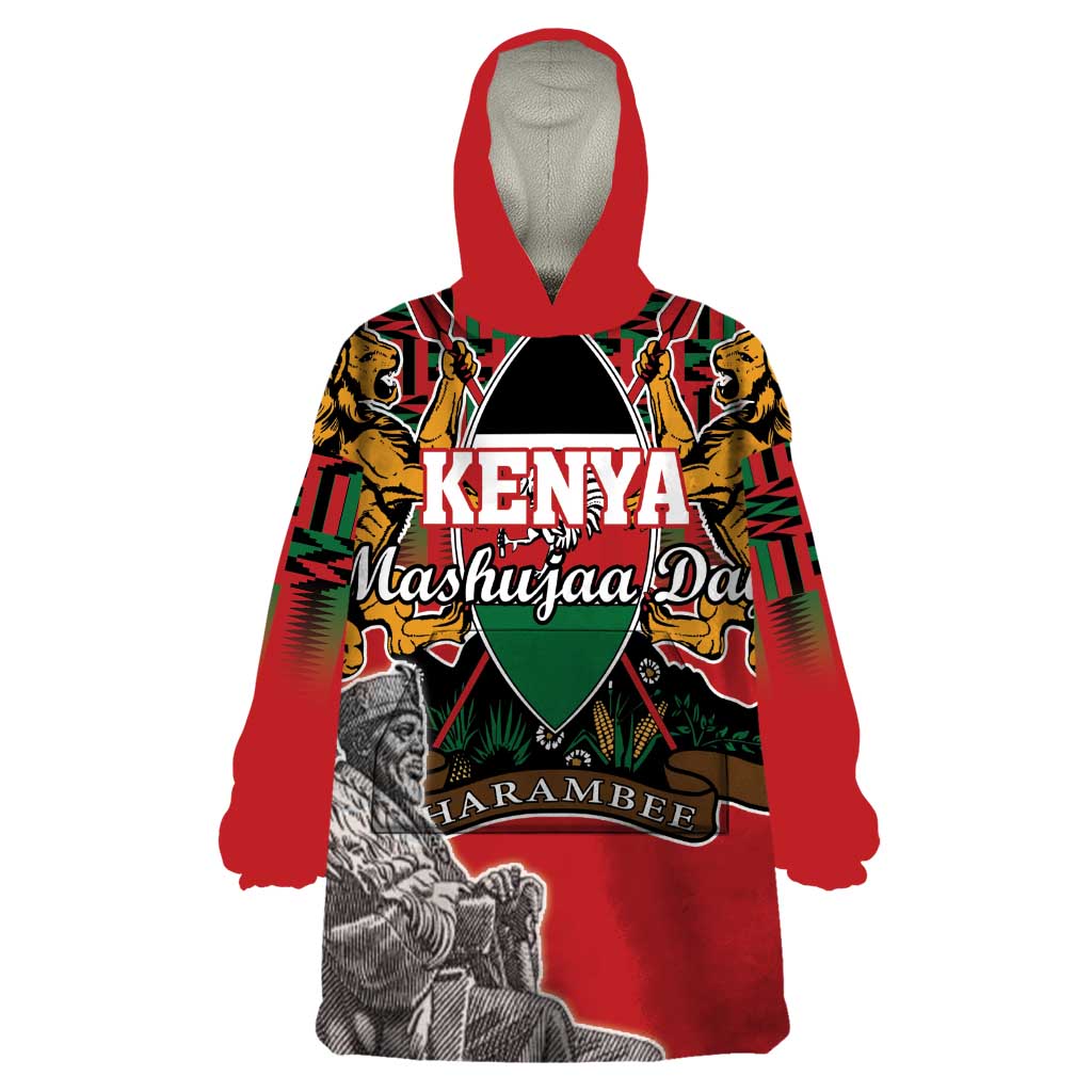 Personalized Kenya Mashujaa Day Wearable Blanket Hoodie Mzee Jomo Kenyatta With Coat Of Arms