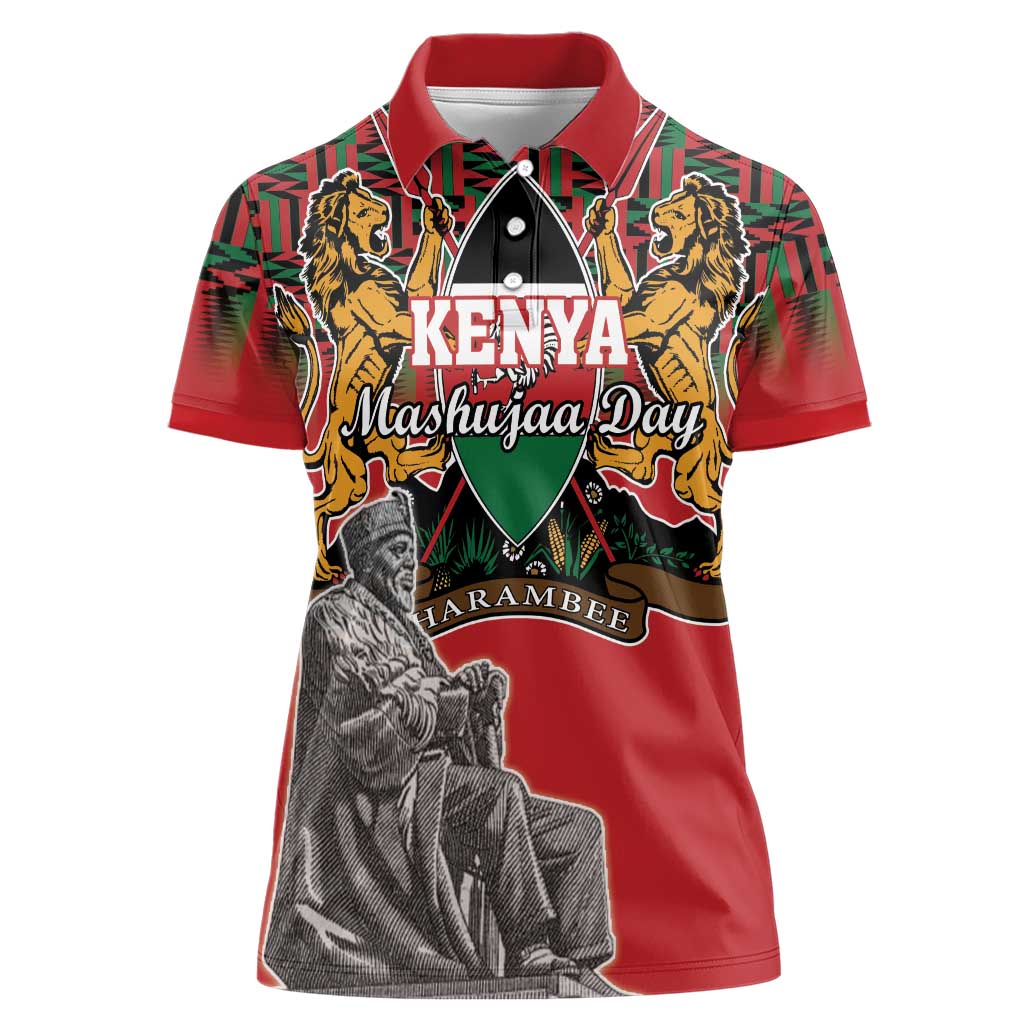 Personalized Kenya Mashujaa Day Women Polo Shirt Mzee Jomo Kenyatta With Coat Of Arms