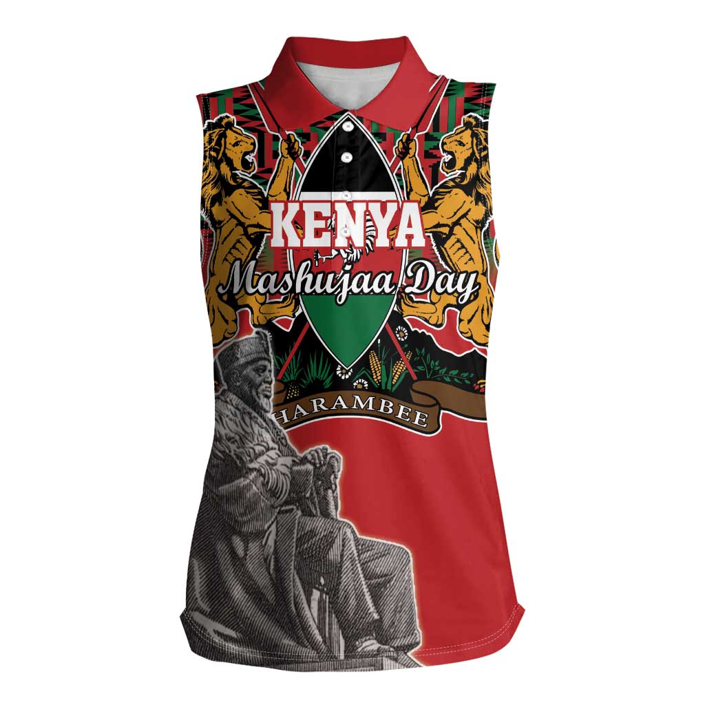 Personalized Kenya Mashujaa Day Women Sleeveless Polo Shirt Mzee Jomo Kenyatta With Coat Of Arms