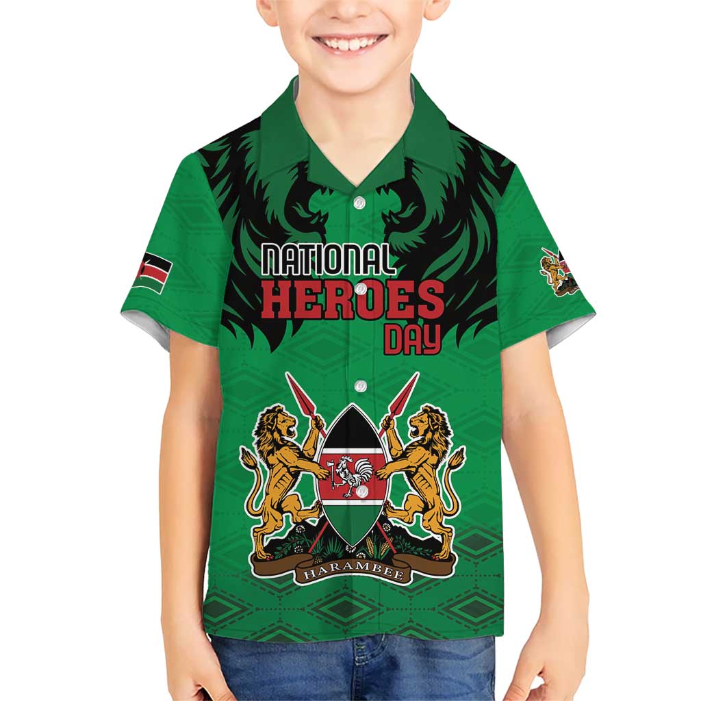 Kenya National Heroes Day Kid Hawaiian Shirt Mashujaa With Lion Head And Coat Of Arms