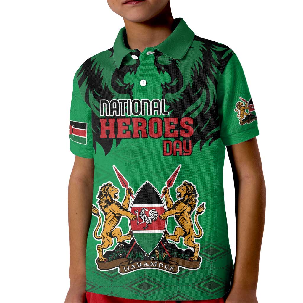 Kenya National Heroes Day Kid Polo Shirt Mashujaa With Lion Head And Coat Of Arms