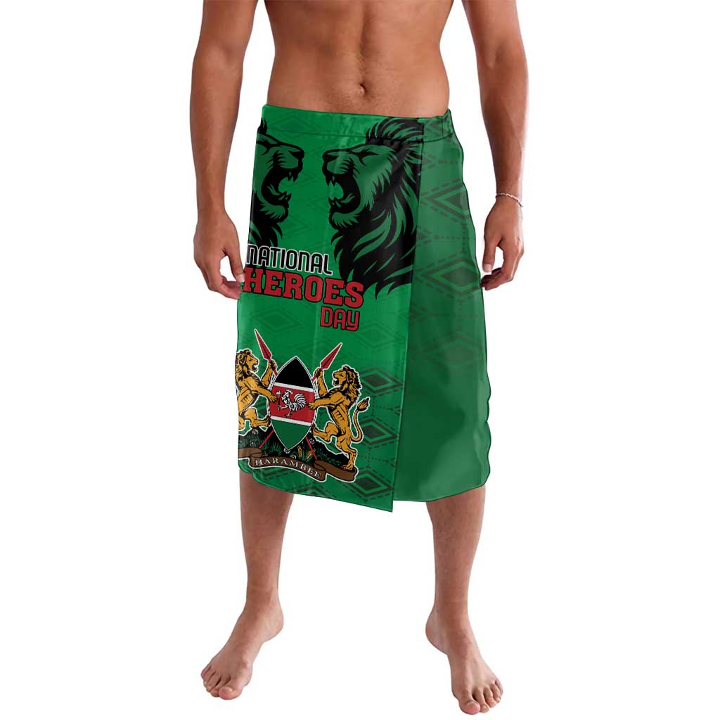 Green lavalava with National Heroes Day text and coat of arms, front view