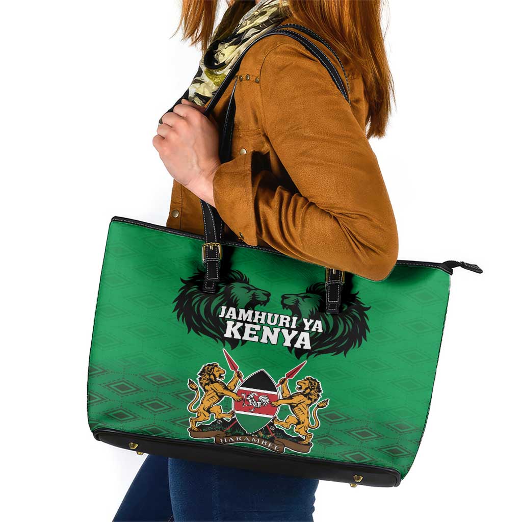 Kenya National Heroes Day Leather Tote Bag Mashujaa With Lion Head And Coat Of Arms