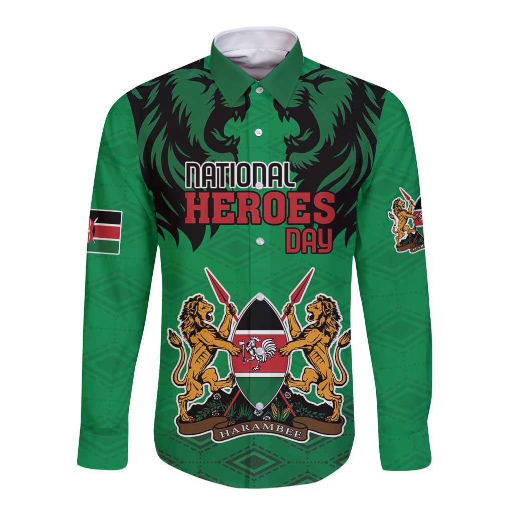 Kenya National Heroes Day Long Sleeve Button Shirt Mashujaa With Lion Head And Coat Of Arms