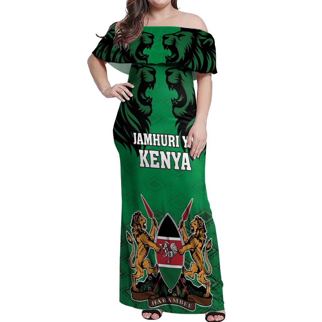 Kenya National Heroes Day Off Shoulder Maxi Dress Mashujaa With Lion Head And Coat Of Arms