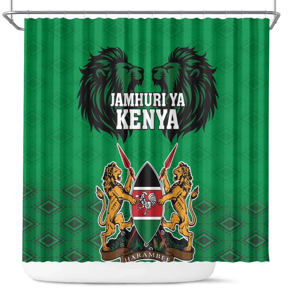 Kenya National Heroes Day Shower Curtain Mashujaa With Lion Head And Coat Of Arms