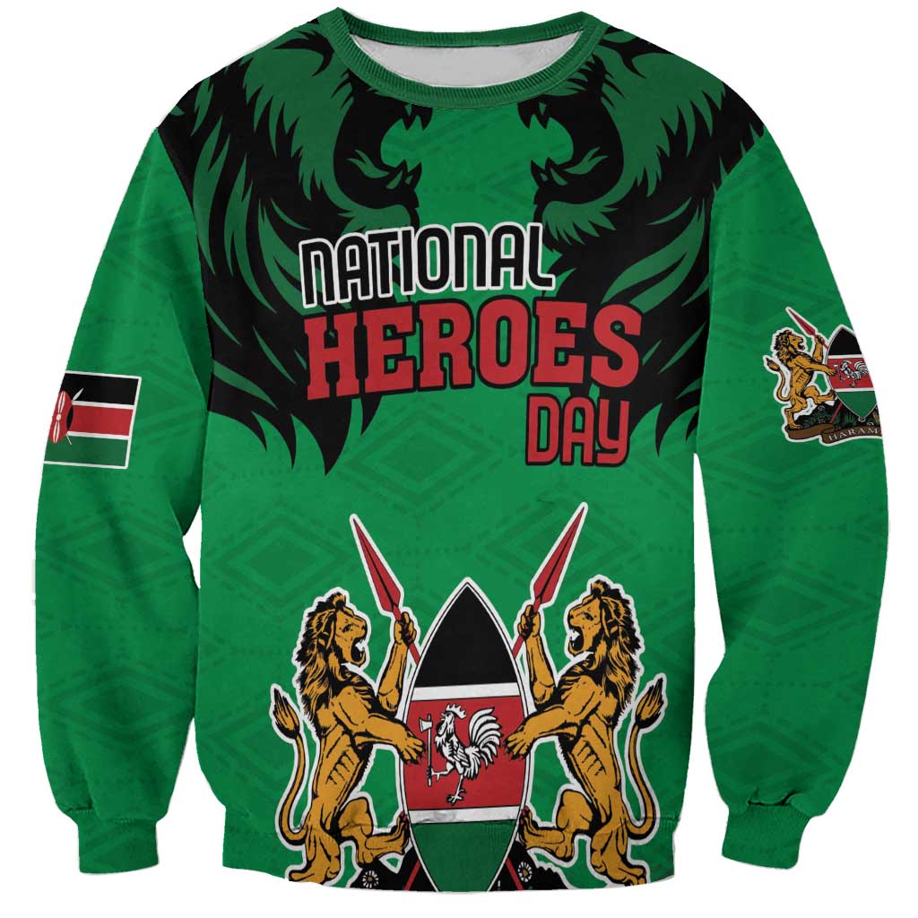 Unisex green sweatshirt with National Heroes Day lion crest graphic