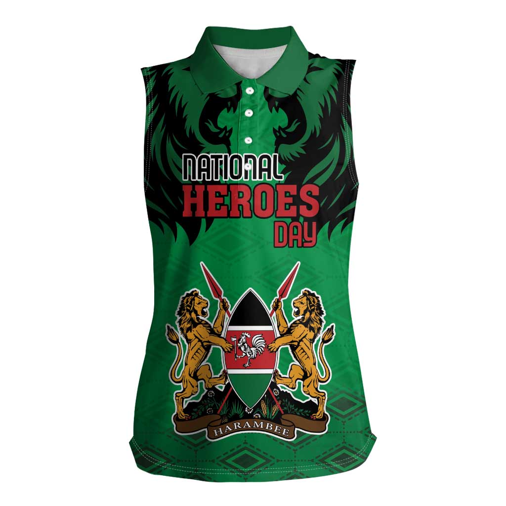 Kenya National Heroes Day Women Sleeveless Polo Shirt Mashujaa With Lion Head And Coat Of Arms