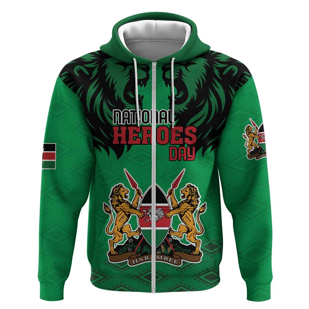 Kenya National Heroes Day Zip Hoodie Mashujaa With Lion Head And Coat Of Arms