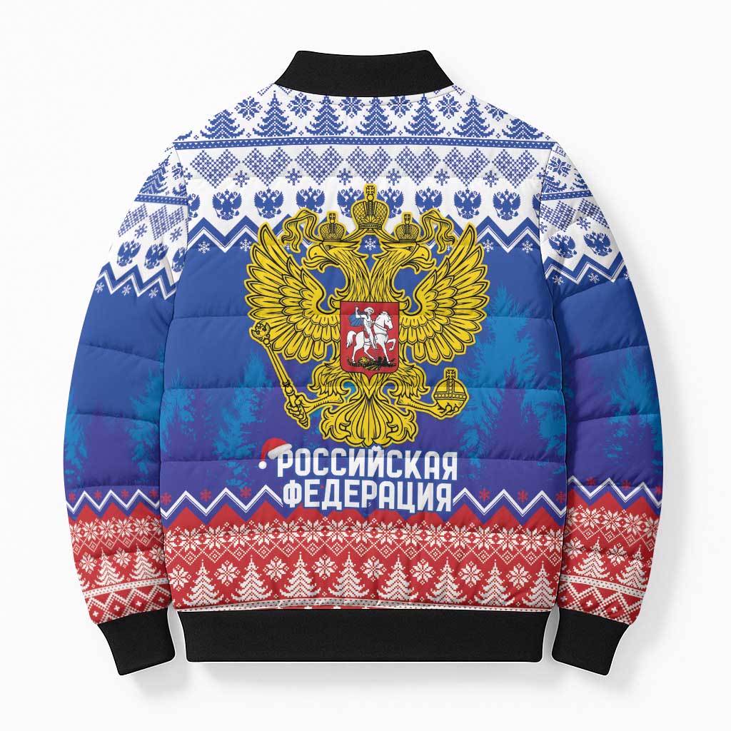 Russia Christmas Bomber Puffer Jacket Double Headed Eagle Christmas Patterns - Wonder Print Shop