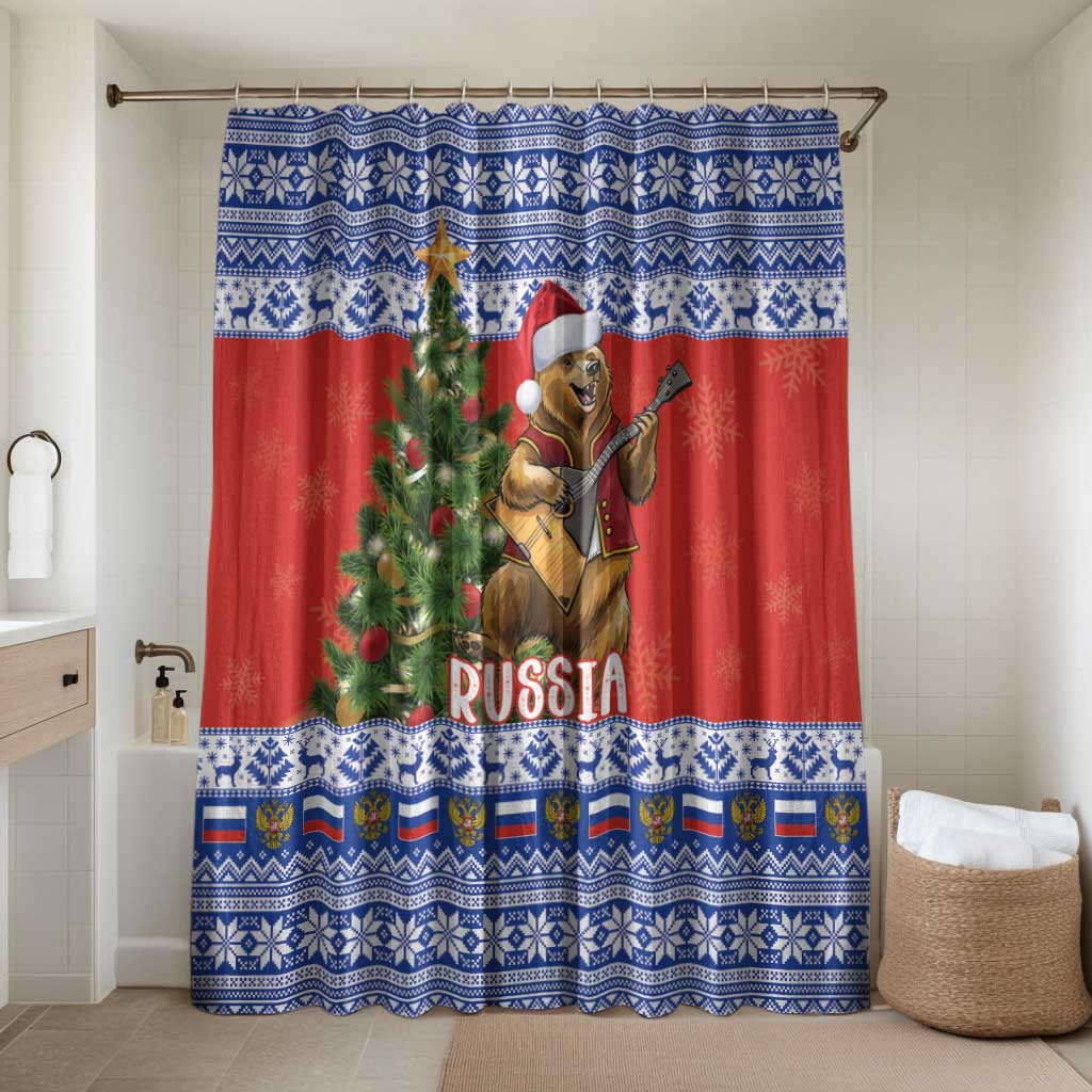 Russia Christmas Bathroom Set Brown Bear Playing Balalaika - Wonder Print Shop