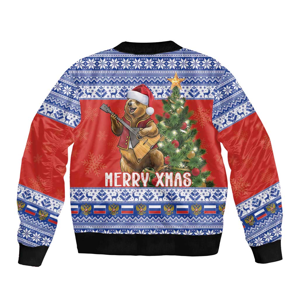 Russia Christmas Bomber Jacket Brown Bear Playing Balalaika - Wonder Print Shop