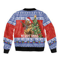 Russia Christmas Bomber Jacket Brown Bear Playing Balalaika - Wonder Print Shop