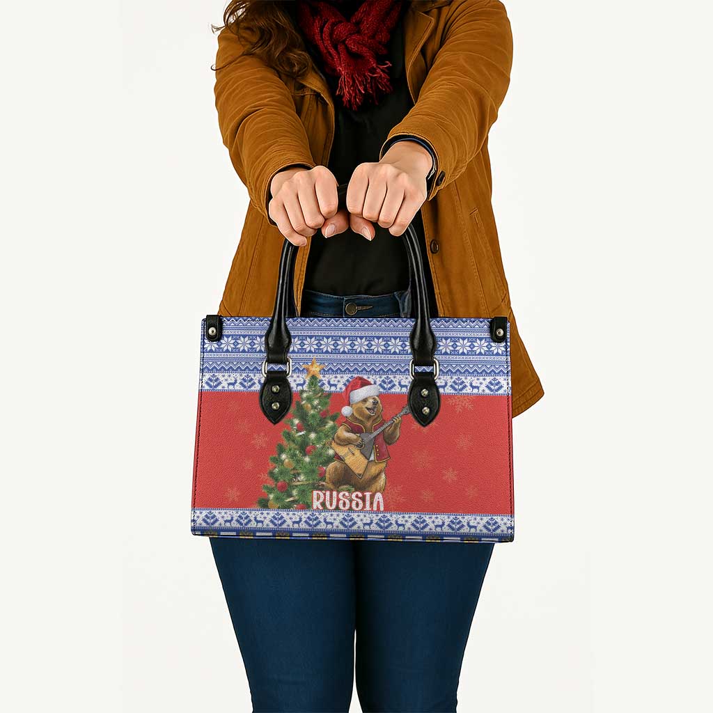 Russia Christmas Leather Bag Brown Bear Playing Balalaika - Wonder Print Shop