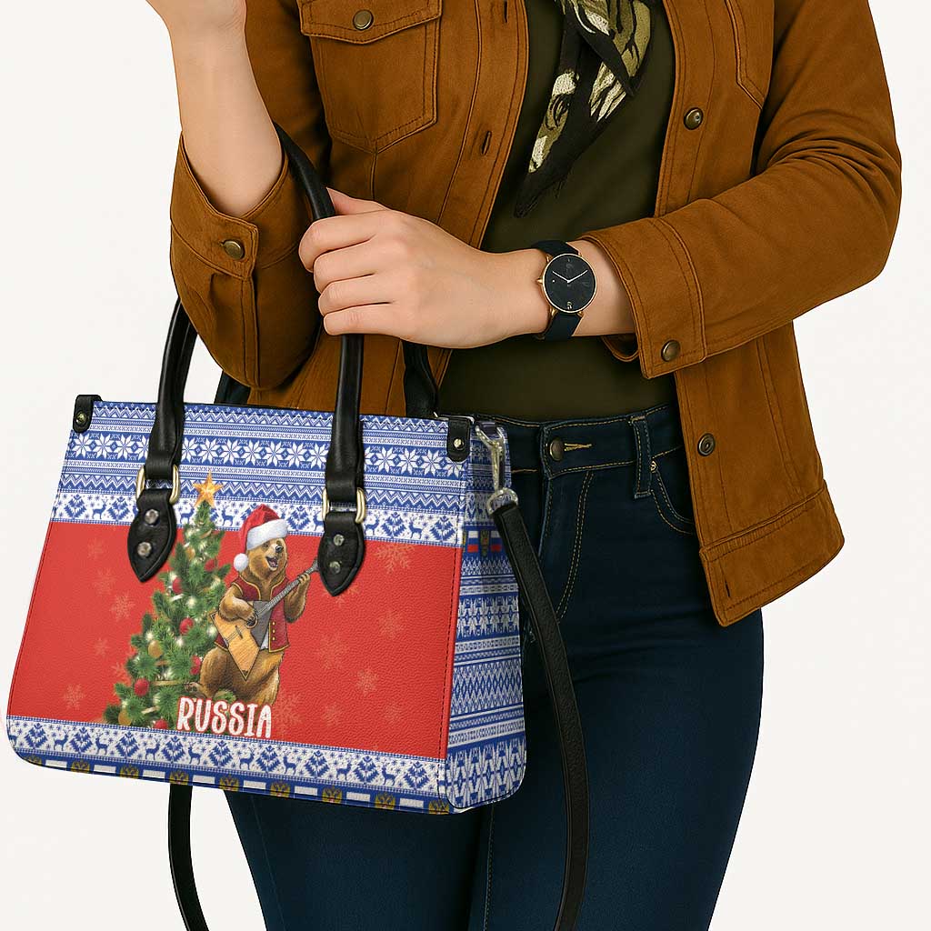 Russia Christmas Leather Bag Brown Bear Playing Balalaika - Wonder Print Shop